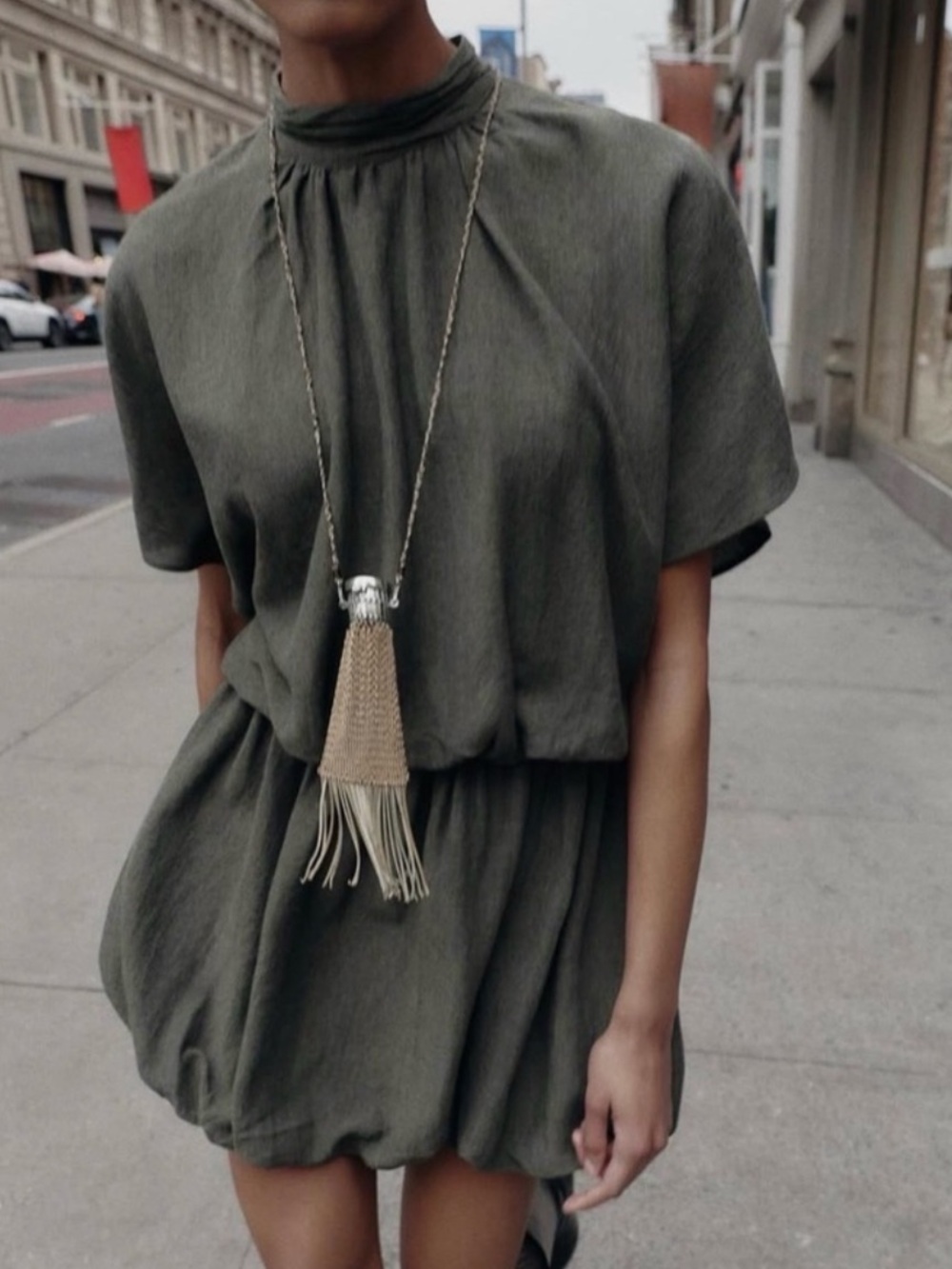 NWT Zara khaki puff mini dress (size s)